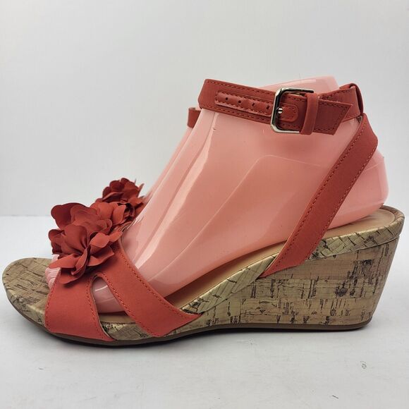 Naturalizer Womens Areda-Flower tangerine Wedge Sandals 8 M - Picture 2 of 12